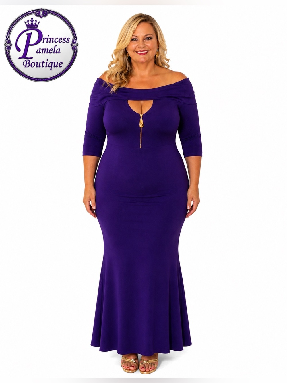 Royal Purple solid off the shoulder long dress. 2X/ PTP: 21 (42) - NWOT